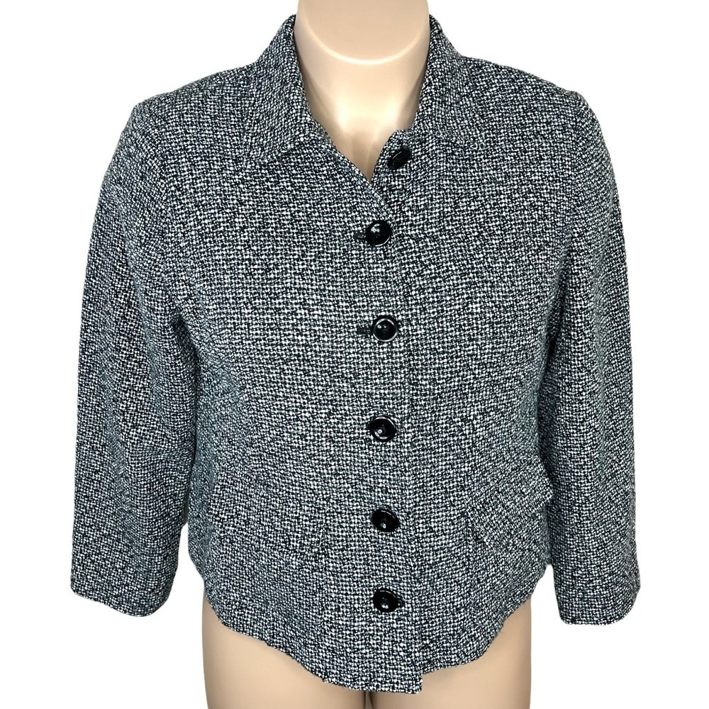 XL Croft & Barrow Black & White Tweed Blazer Lined Shoulder Pads 16 18